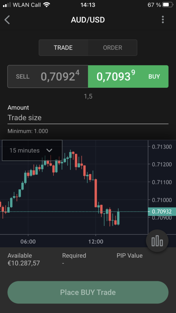 Screenshot of Forex.com trading app