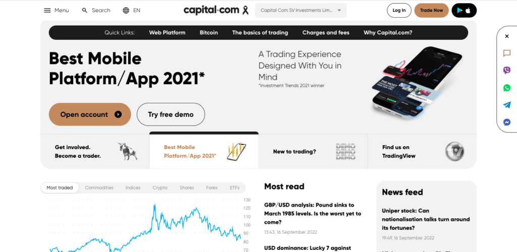 Screenshot of Capital.com homepage 