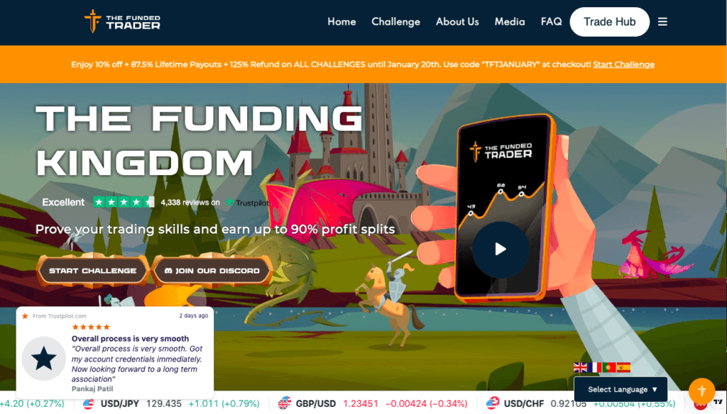 Screenshot of the front page of the Funding Trader's website with the heading "The Funding Kingdom" 