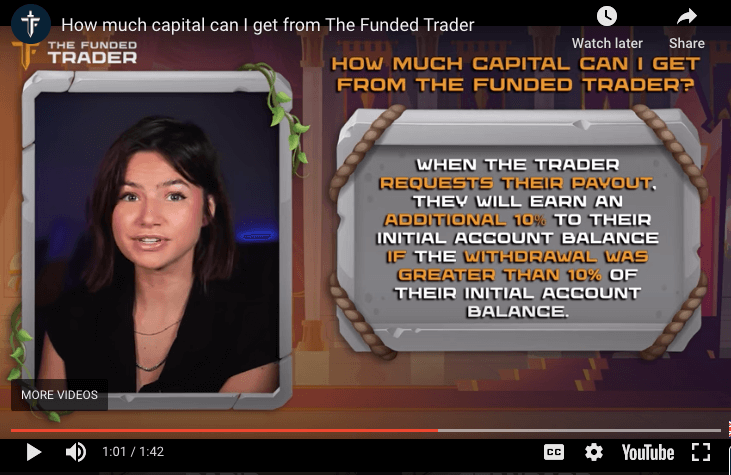 Screenshot of the Funded Trader's youtube video that attempts to explain the scaling program. 