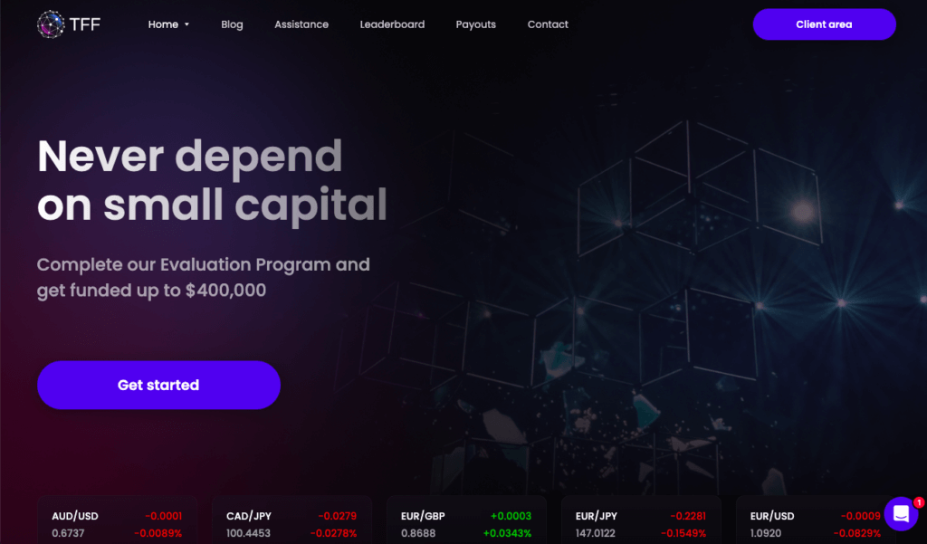 Screenshot of True Forex Fund's home page with slogan "Never depend on Small Capital"