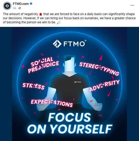 A meme from FTMO which pictures someone in a blue bubble with the words "Focus on Yourself"