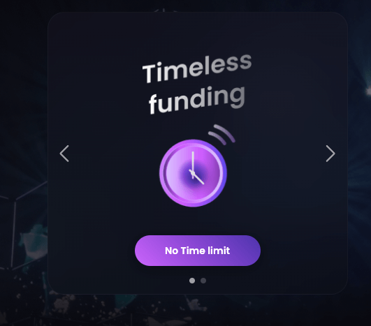 Graphic from True Forex Fund's announcement of "timeless funding" featuring a purple clock.